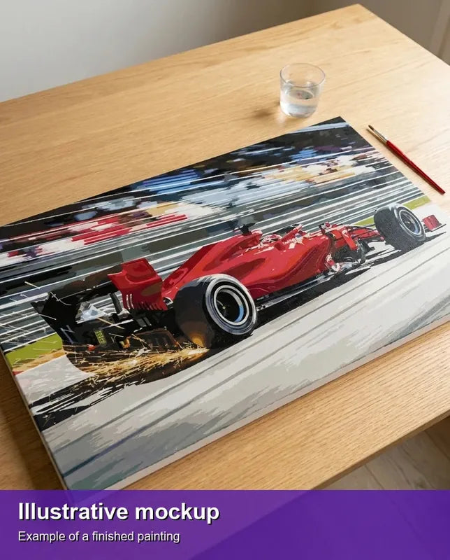 Valmiin numeromaalauksen havainnekuva - Racing Thrill 70x40cm