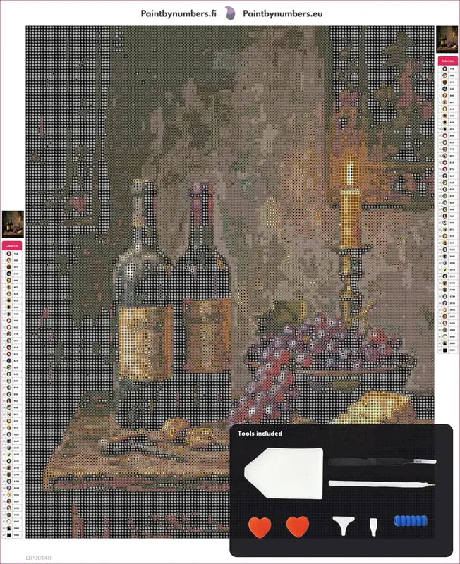 Grapes and Candle timanttimaalauksen kangas 40x50cm mukana tulevilla tyokaluilla - timanttikyna, vaha, lajittelutarjotin ja pinsetit