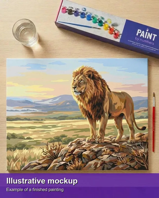 Valmiin numeromaalauksen havainnekuva - Lion on Rocky Hill 50x40cm