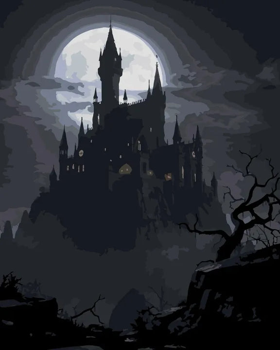 Castle in moonlight paint by numbers