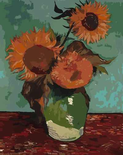 Sunflowers on Turquoise numeromaalaus - Vincent van Gogh