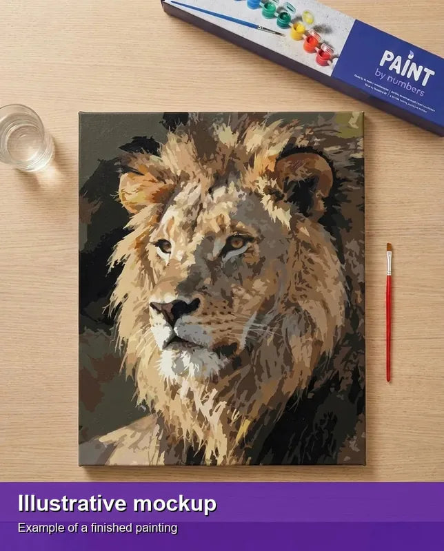 Valmiin numeromaalauksen havainnekuva - Lion Portrait 40x50cm