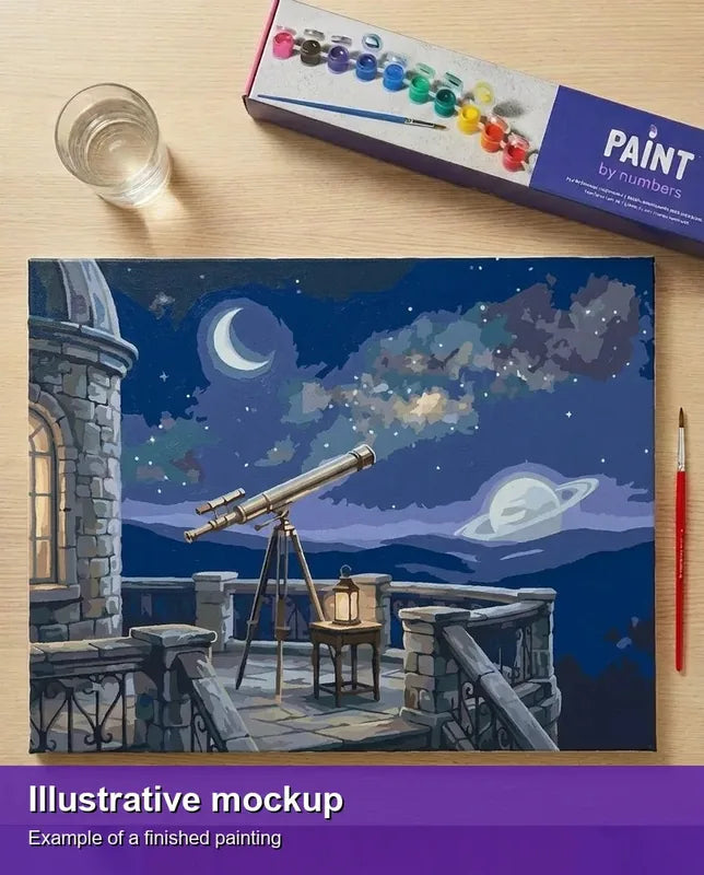 Valmiin numeromaalauksen havainnekuva - Telescope and Observatory Night 50x40cm
