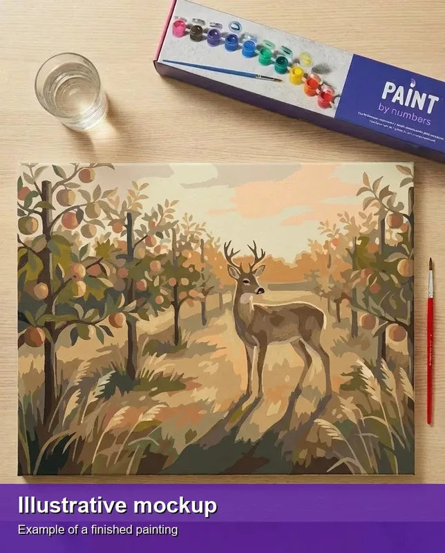 Valmiin numeromaalauksen havainnekuva - Deer in Orchard 50x40cm