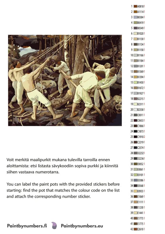 Paint by numbers color chart - Pioneers in Karelia - väriluettelo ja ohjeet