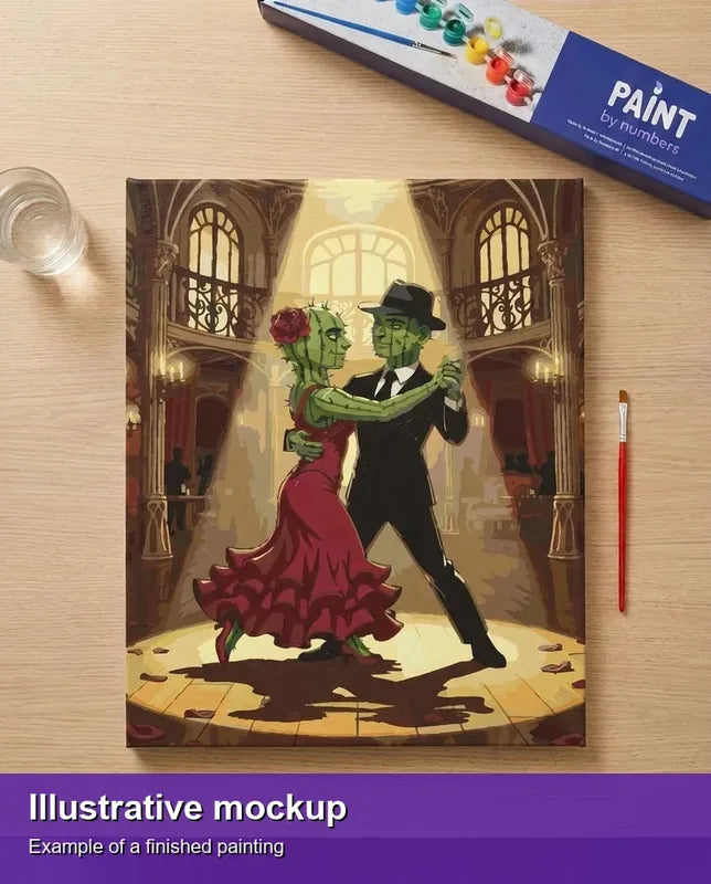 Valmiin numeromaalauksen havainnekuva - Cactus Couple Dancing 40x50cm