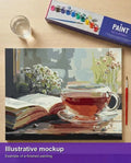 Thumbnail for Valmiin numeromaalauksen havainnekuva - Tea and Book by the Window 50x40cm