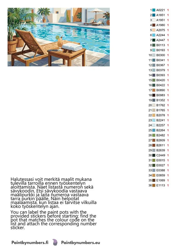 Värikartta ja ohjeet - Lounge Chair by Pool 70x40cm