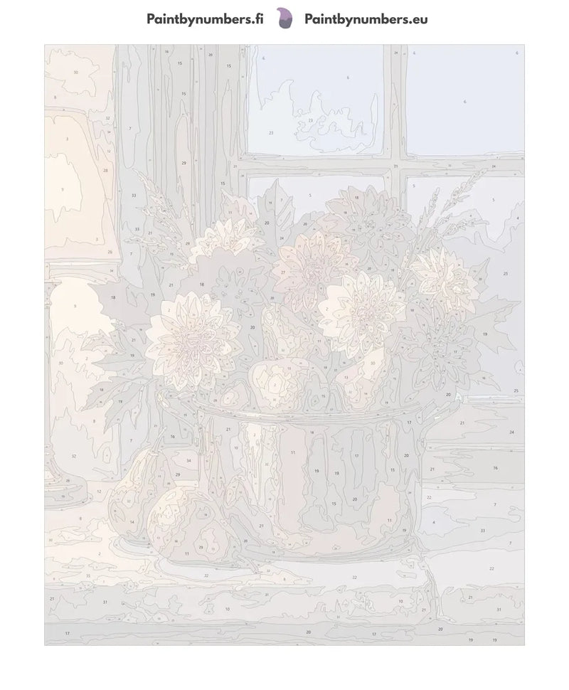 Paint by numbers canvas - Pears and Flowers in Copper Pot