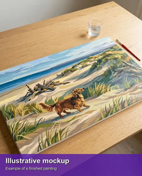 Thumbnail for Valmiin numeromaalauksen havainnekuva - Dachshund on Beach Dunes 70x40cm