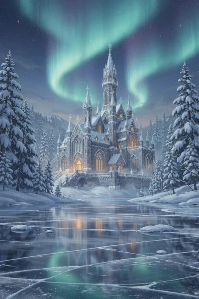 Timanttimaalaus Castle Under Aurora