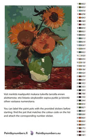 Thumbnail for Paint by numbers color chart - Sunflowers on Turquoise - väriluettelo ja ohjeet