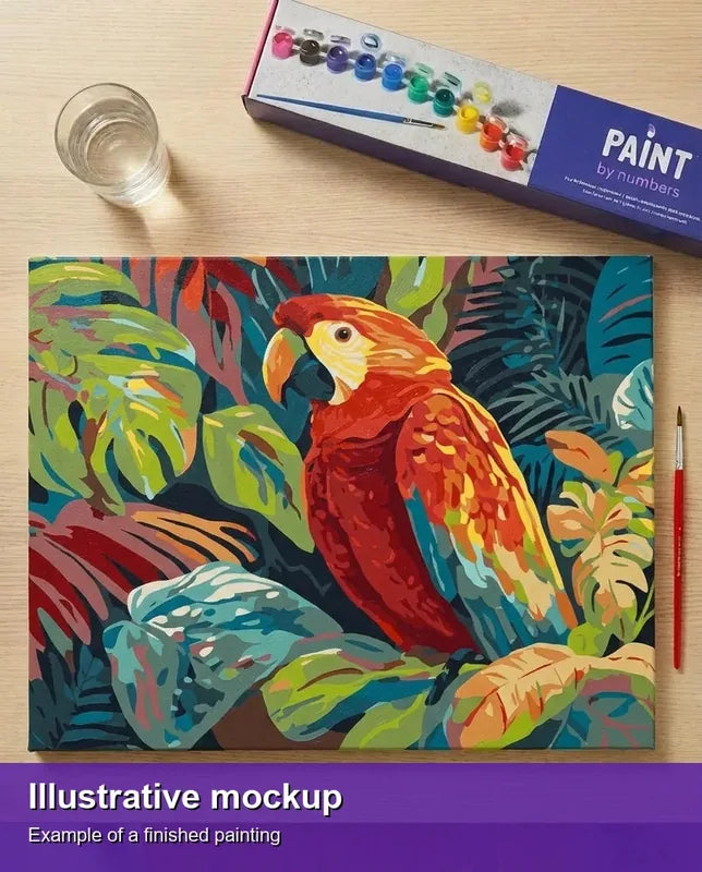 Valmiin numeromaalauksen havainnekuva - Scarlet Macaw 50x40cm