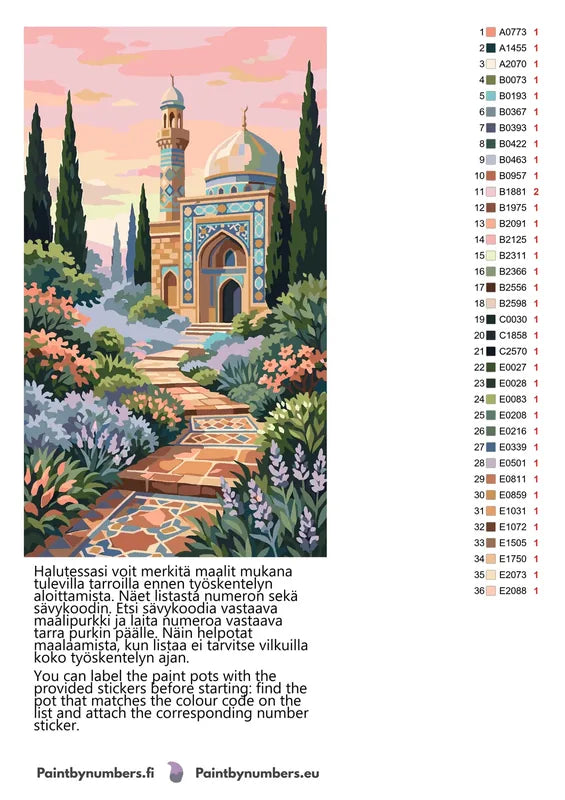 Värikartta ja ohjeet - Mosque and Garden Path 40x70cm