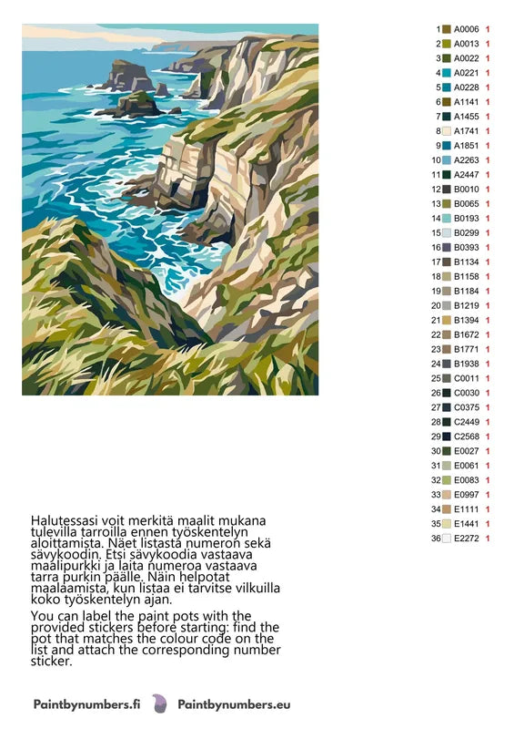 Värikartta ja ohjeet - Cliffs and Ocean Waves 40x50cm