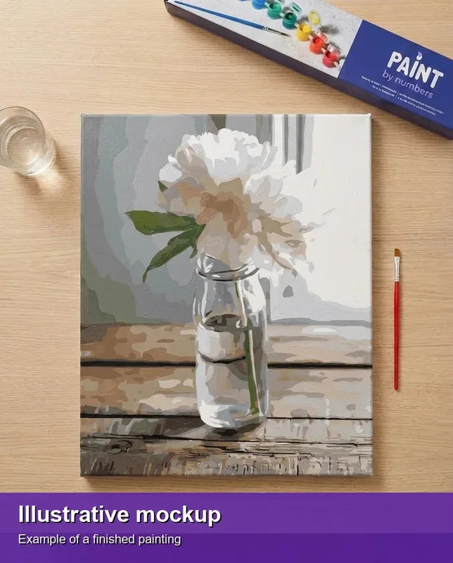 Valmiin numeromaalauksen havainnekuva - White Peony in a Glass 40x50cm