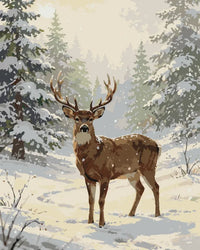 Thumbnail for Peura lumisessa metsässä numeromaalaus - upea talvimaisema.