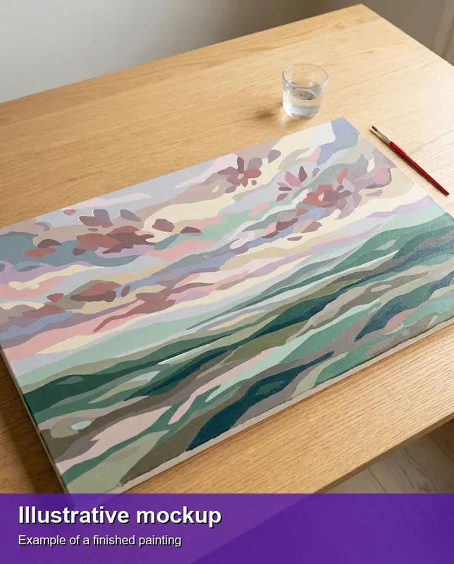 Valmiin numeromaalauksen havainnekuva - Pastel Hills and Clouds 70x40cm