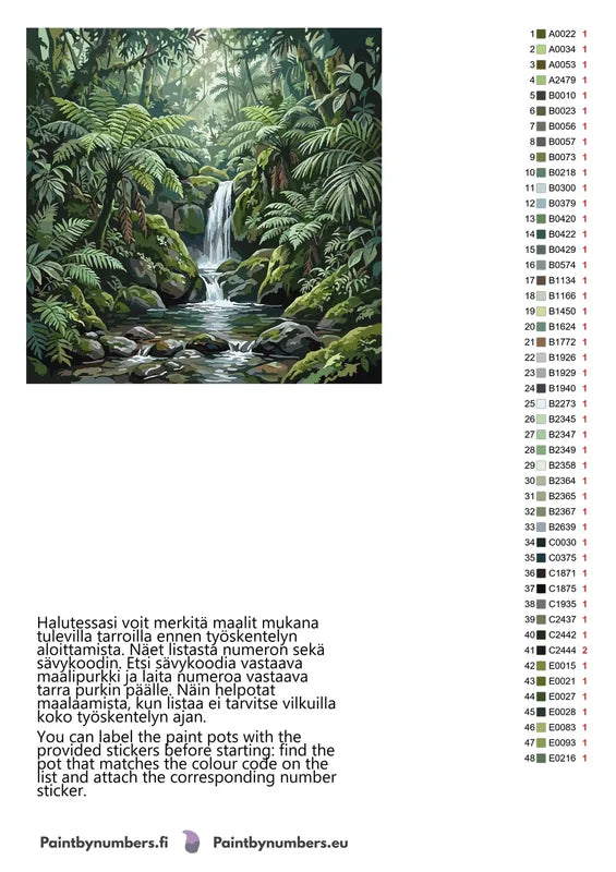 Värikartta ja ohjeet - Jungle Waterfall Stream 50x50cm