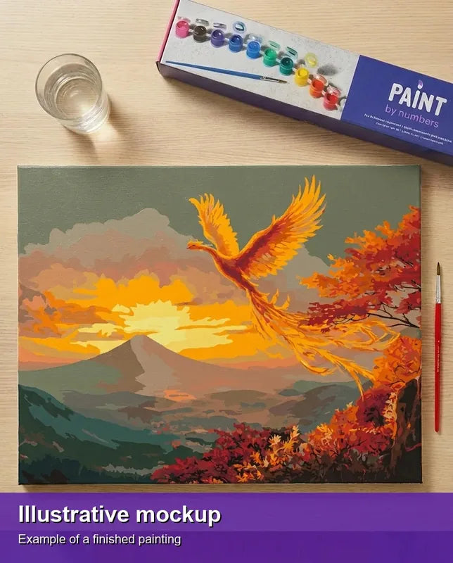 Valmiin numeromaalauksen havainnekuva - Phoenix Rising 50x40cm