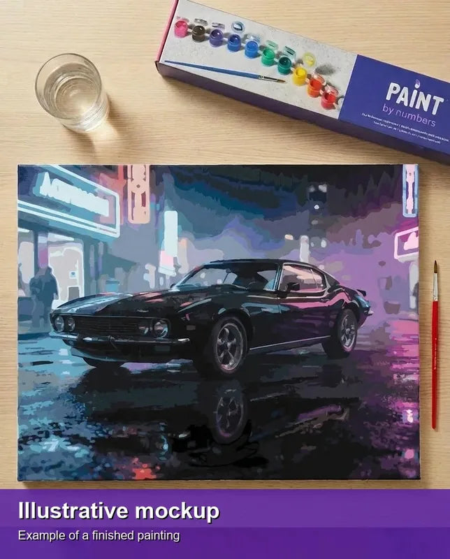 Valmiin numeromaalauksen havainnekuva - Black Car Night 50x40cm