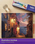 Thumbnail for Valmiin numeromaalauksen havainnekuva - Seaside Alley at Dusk 50x40cm