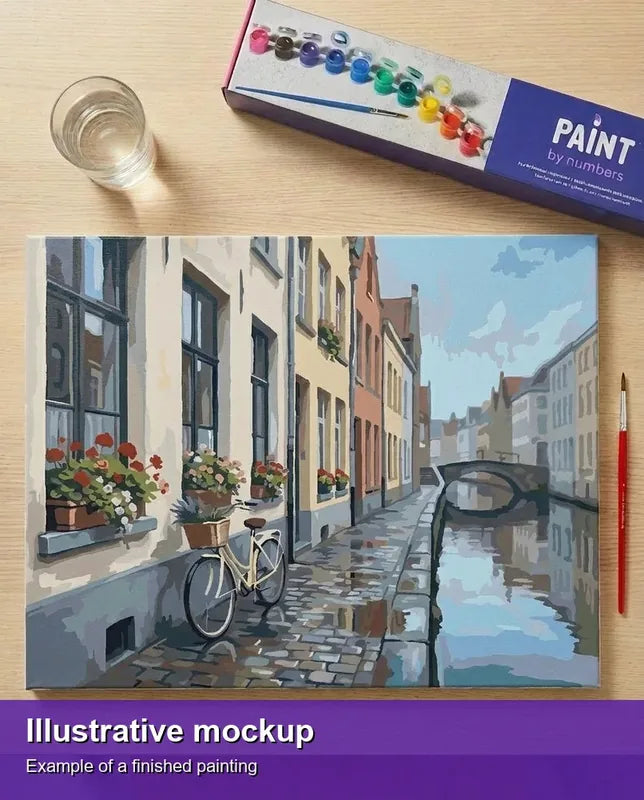 Valmiin numeromaalauksen havainnekuva - Bicycle by Canal 50x40cm