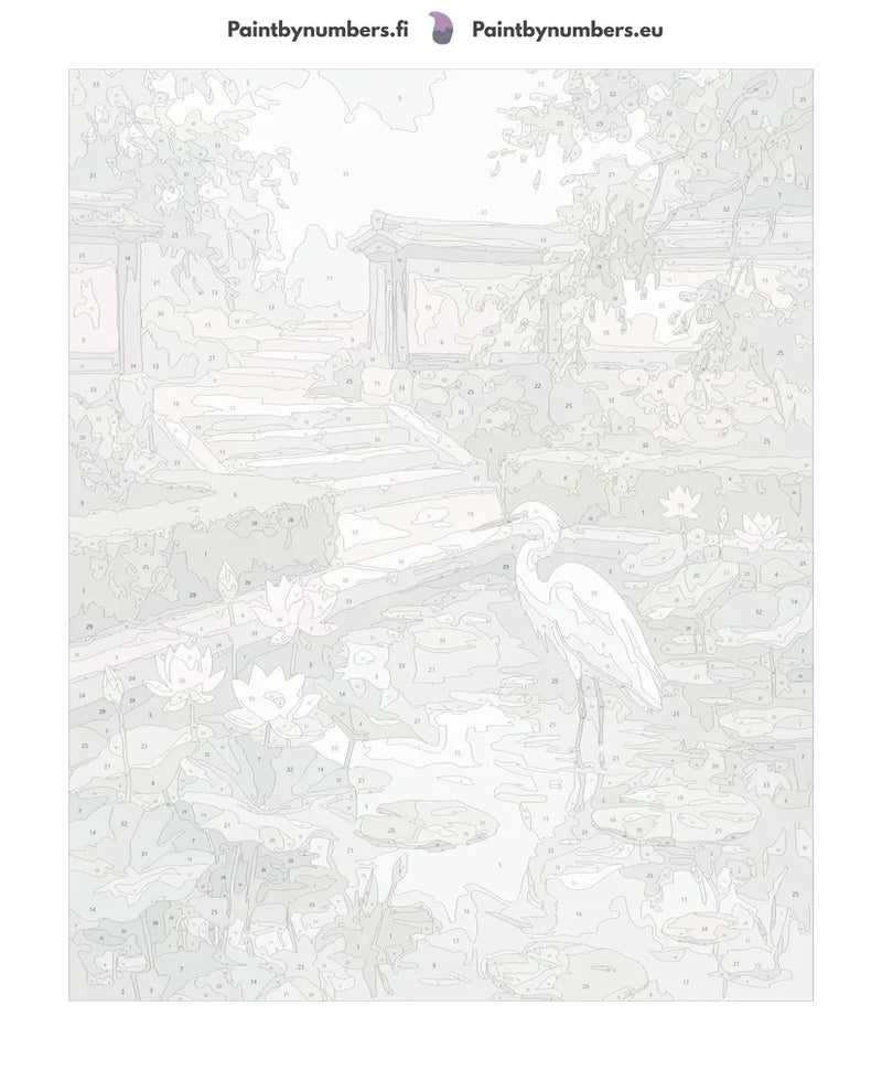 Paint by numbers canvas - White Heron in Garden Pond