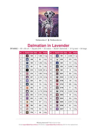 Thumbnail for Dalmatian in Lavender timanttimaalauksen värikartta – 33 DMC-väriä