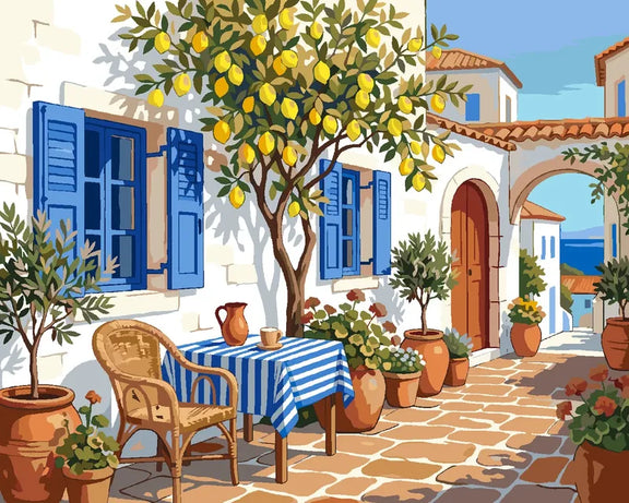 Courtyard with a lemon tree paint by numbers