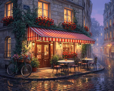 Timanttimaalaus Parisian Café at Night