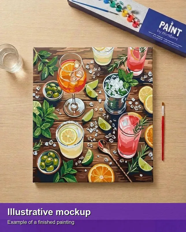 Valmiin numeromaalauksen havainnekuva - Cocktails and Citrus Slices 50x50cm