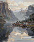 Thumbnail for Vuoristoinen maisema numeromaalaus - vuono ja peilityyni vesi.
