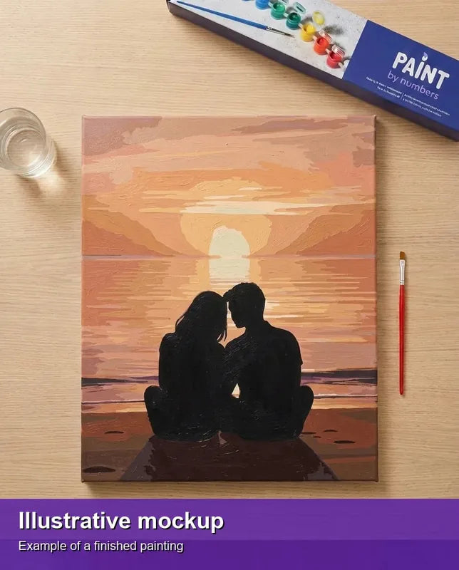 Valmiin numeromaalauksen havainnekuva - Couple at Sunset 40x50cm