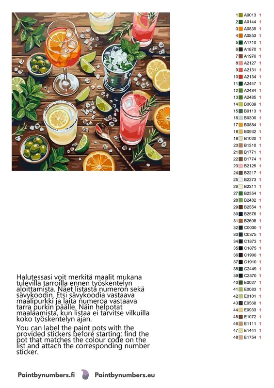 Värikartta ja ohjeet - Cocktails and Citrus Slices 50x50cm