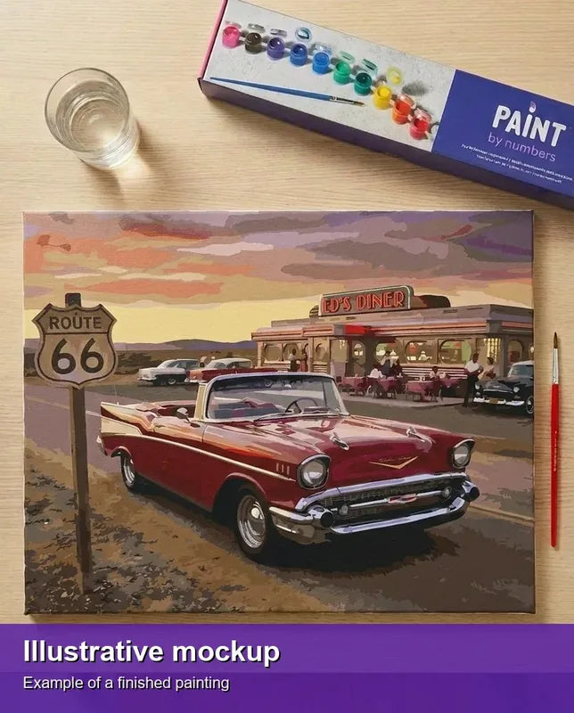 Valmiin numeromaalauksen havainnekuva - Vintage Route 66 Cruise 50x40cm