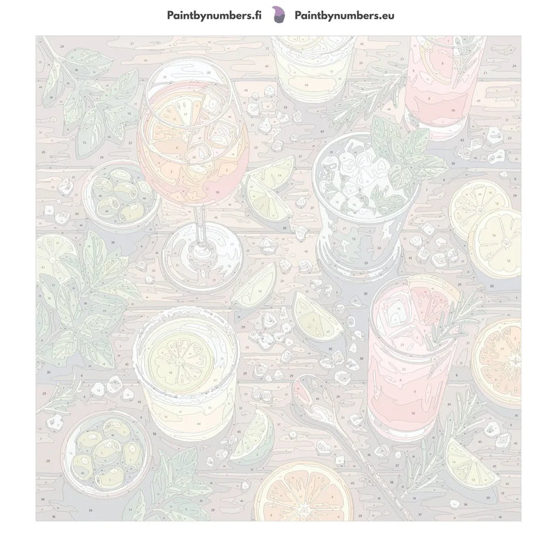 Numeroitu kangas - Cocktails and Citrus Slices 50x50cm