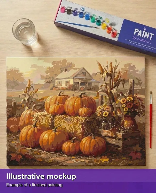 Valmiin numeromaalauksen havainnekuva - Pumpkins on Hay 50x40cm