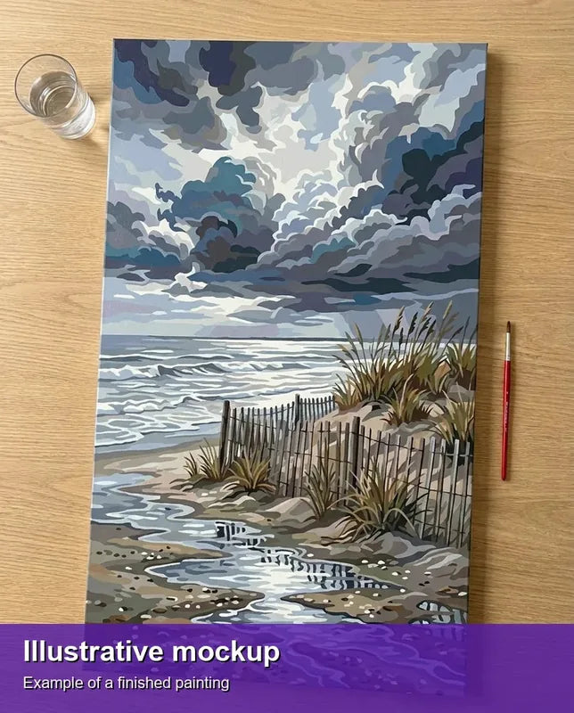Valmiin numeromaalauksen havainnekuva - Stormy Beach Dunes 40x70cm