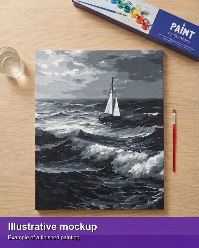 Valmiin numeromaalauksen havainnekuva - Sailing on the Waves 40x50cm