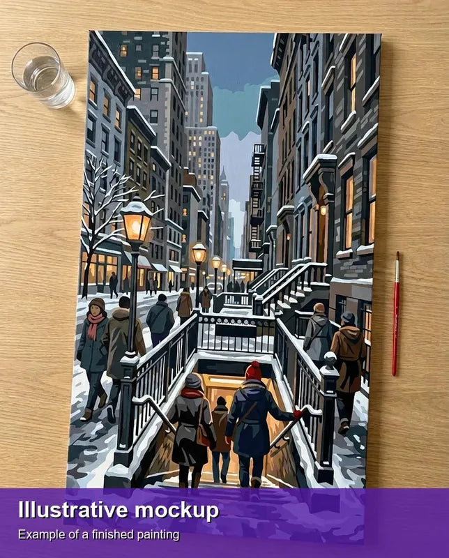 Valmiin numeromaalauksen havainnekuva - People Entering Subway Winter 40x70cm