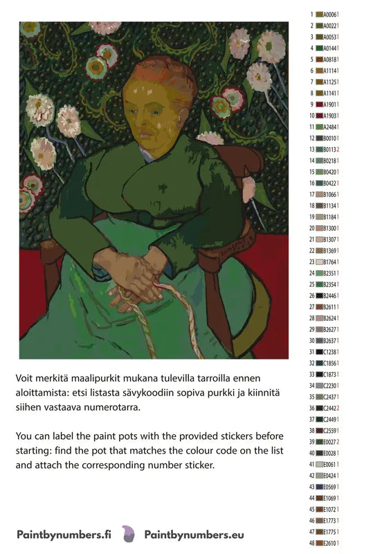 Paint by numbers color chart - La Berceuse - väriluettelo ja ohjeet