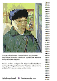 Thumbnail for Paint by numbers color chart - Self Portrait with Bandaged Ear - väriluettelo ja ohjeet