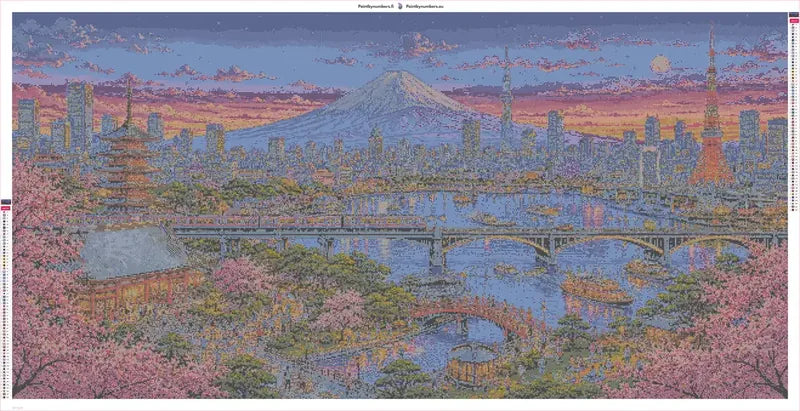Tokyo Skyline diamond painting adhesive canvas 160x80 cm