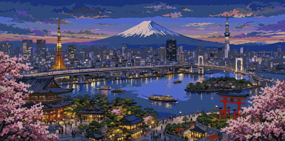 Tokyo cityscape and Mount Fuji Paint By Numbers