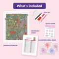 Thumbnail for What is included in the Tomatoes by Halonen diamond painting kit - adhesive canvas, reference sheet, tools and numbered drill bags