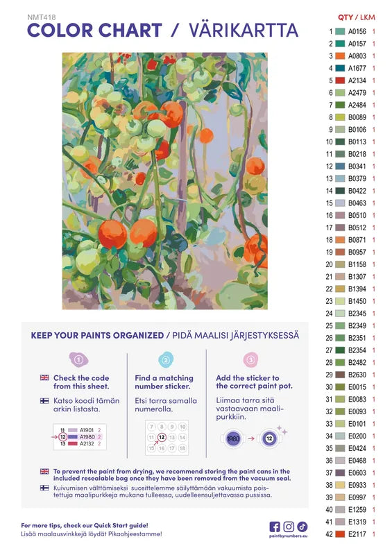 Paint color chart and instructions - Tomatoes 40x50cm