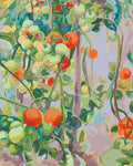 Thumbnail for Paint by numbers of Pekka Halonen's Tomatoes, showing ripe and unripe tomatoes growing on the vine.