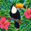 Thumbnail for Toucan, tropical leaves and hibiscus flowers paint by numbers.