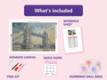 Thumbnail for Tower Bridge 60x40cm diamond painting kit contents: adhesive canvas, color chart, tools and diamond bags